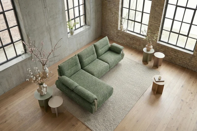 KAWOLA Ecksofa ANISSA Stoff grün manuelle Rückenverstellung