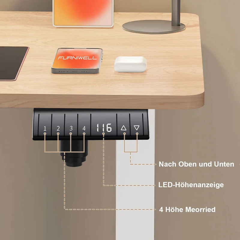 Elektrisch Höhenverstellbarer Schreibtisch 120X60 cm mit voller Arbeitsfläche