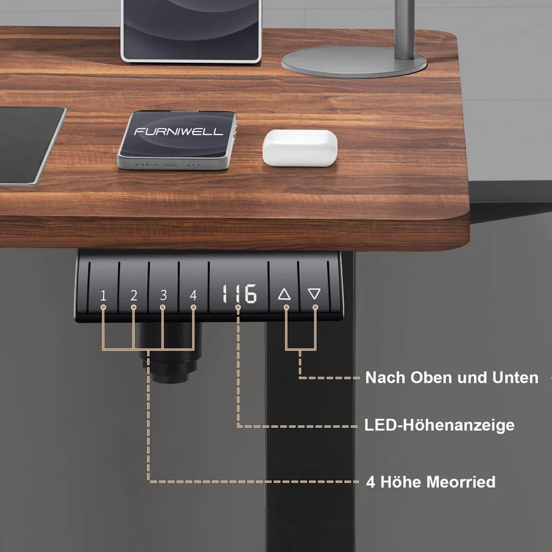 Elektrisch Höhenverstellbarer Schreibtisch 120X60 cm mit voller Arbeitsfläche