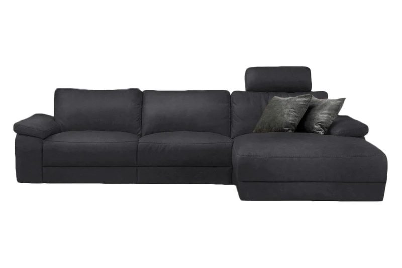 KAWOLA Sofa LOLA Ecksofa Stoff schwarz mit motorischer Relaxfunktion
