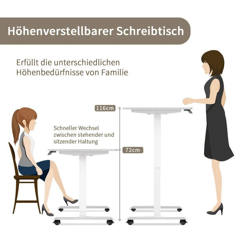 Elektrisch Höhenverstellbarer Schreibtisch mit Rädern 140X70 cm