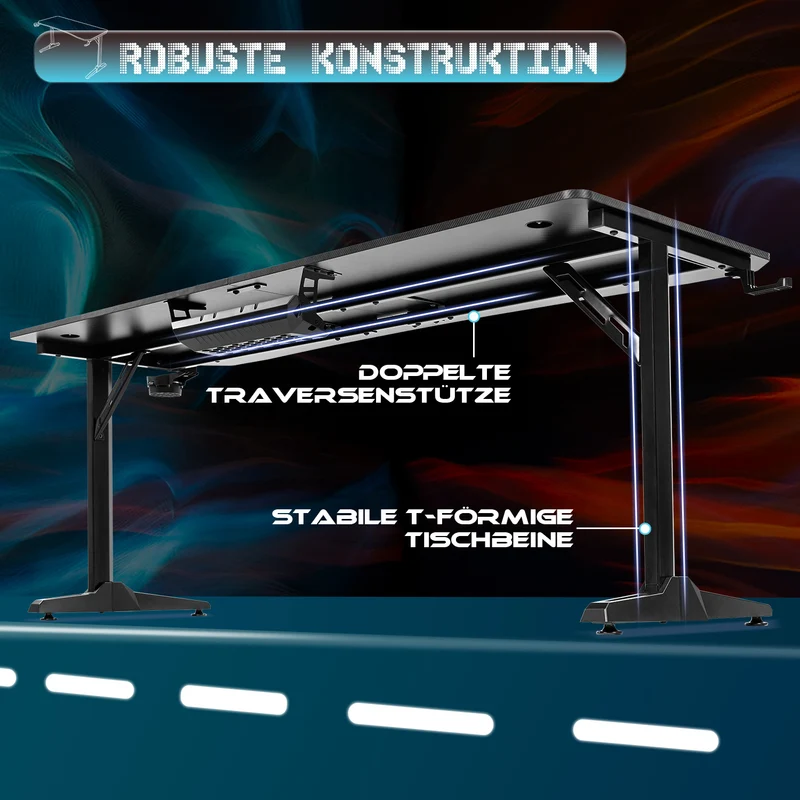 Gaming Tisch mit Getränkehalter 140/160/180 cm
