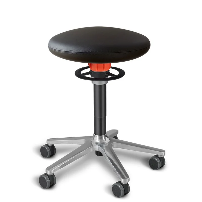 KÖHL ONGO Roll | Kunstleder | Schwarz Alu | ergonomischer Sitzhocker | Arbeitshocker