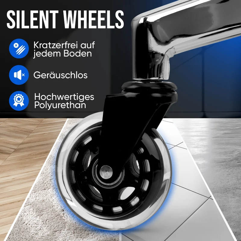 Ergonomischer Bürostuhl mit 4D Armlehnen, FineMesh & Silent Wheels