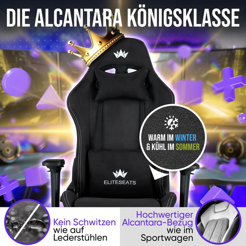 Ergonomischer Gamingstuhl mit Mikrofaser-Velour, 4D Armlehnen & Fußstütze