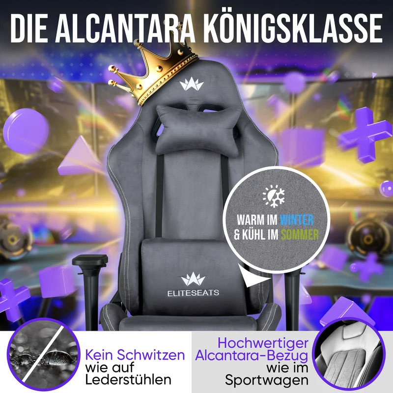 Ergonomischer Gamingstuhl mit Mikrofaser-Velour, 4D Armlehnen & Fußstütze