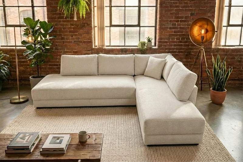 KAWOLA Schlafsofa SADIRA Ecksofa Stoff cremeweiß