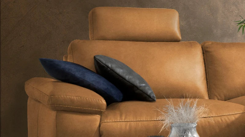 KAWOLA Sofa LOLA Ecksofa Stoff cognac mit motorischer Relaxfunktion