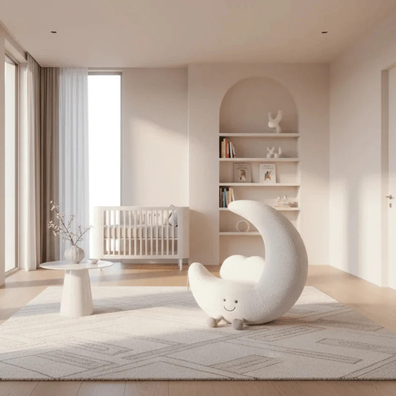 Giant Crescent Moon Lounger - Ivory Bouclé Nursery Sofa