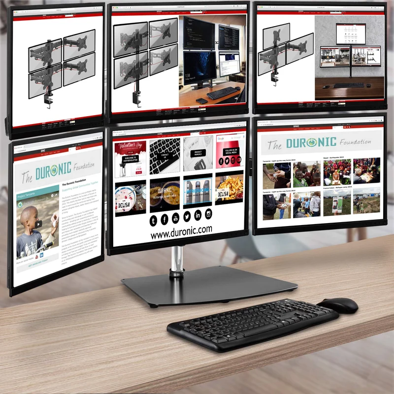 Duronic DM756 Monitorhalterung | Monitorständer für 6 Monitore bis 24 Zoll | VESA 75/100 | Belastbarkeit 5kg | Höhenverstellbar | Vertikal und horizontal Neigbar (-)15° | Drehbar 360° | 30° Winkel