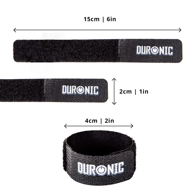 Duronic 24 STRAPS Kabelbinder | 2x15cm wiederverwendbares Klettband mit Klettverschluss | Kabelklettbänder für Kabelmanagement | Schwarze Klettkabelbinder | Wiederverschließbare Kabelorganizer