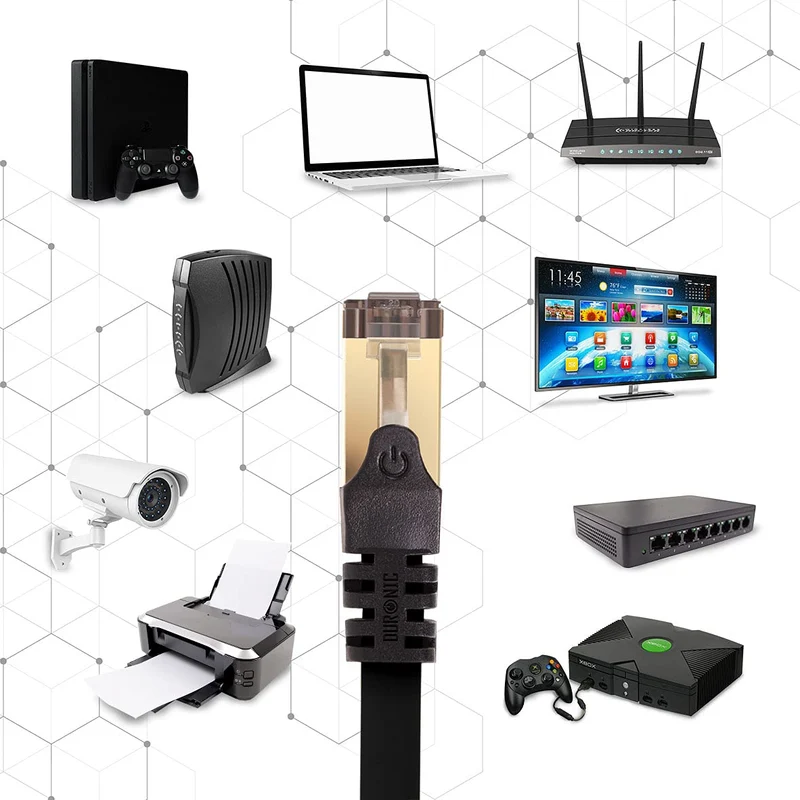 Duronic CAT8 BK 1 m Ethernet-Kabel | 40 Gbps Netzwerkabel | RJ45 Gigabit LAN Kabel Cat 8 | Patch Kabel 2000 MHz S/FTP Schirmung | TV Streaming Router Modem Switch Internetkabel 10 100 1000 Mbit