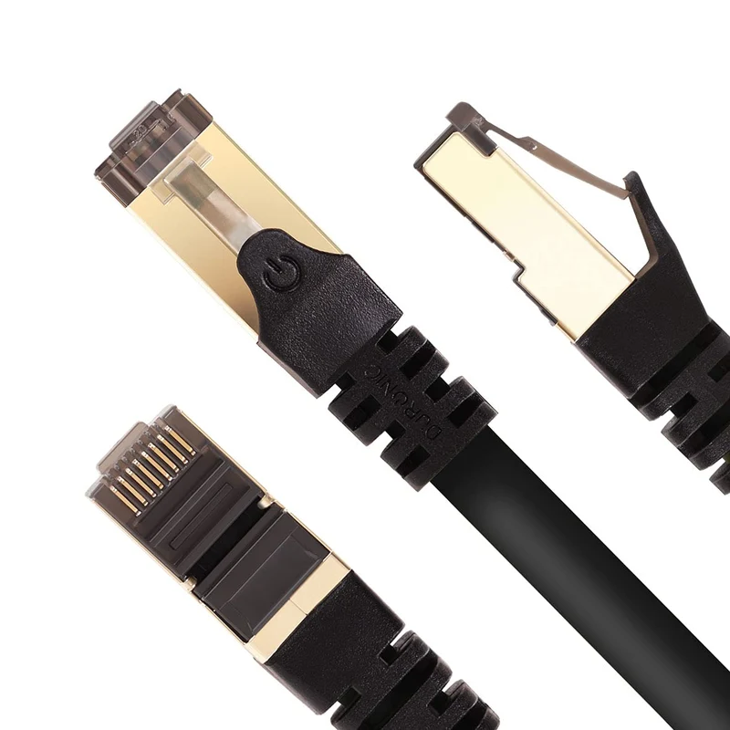 Duronic CAT8 BK 1 m Ethernet-Kabel | 40 Gbps Netzwerkabel | RJ45 Gigabit LAN Kabel Cat 8 | Patch Kabel 2000 MHz S/FTP Schirmung | TV Streaming Router Modem Switch Internetkabel 10 100 1000 Mbit