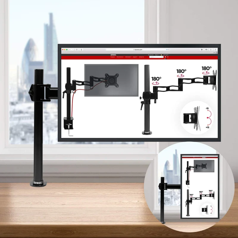 Duronic DM251X3 BK Monitor-Halterung 1 Monitor für 13-27 Zoll Flach & Curved Bildschirm-Halterung 8kg, Monitor Tischhalterung Höhenverstellbar Neigbar Schwenkbar Drehbar, Vesa halterung, Monitor-Arm