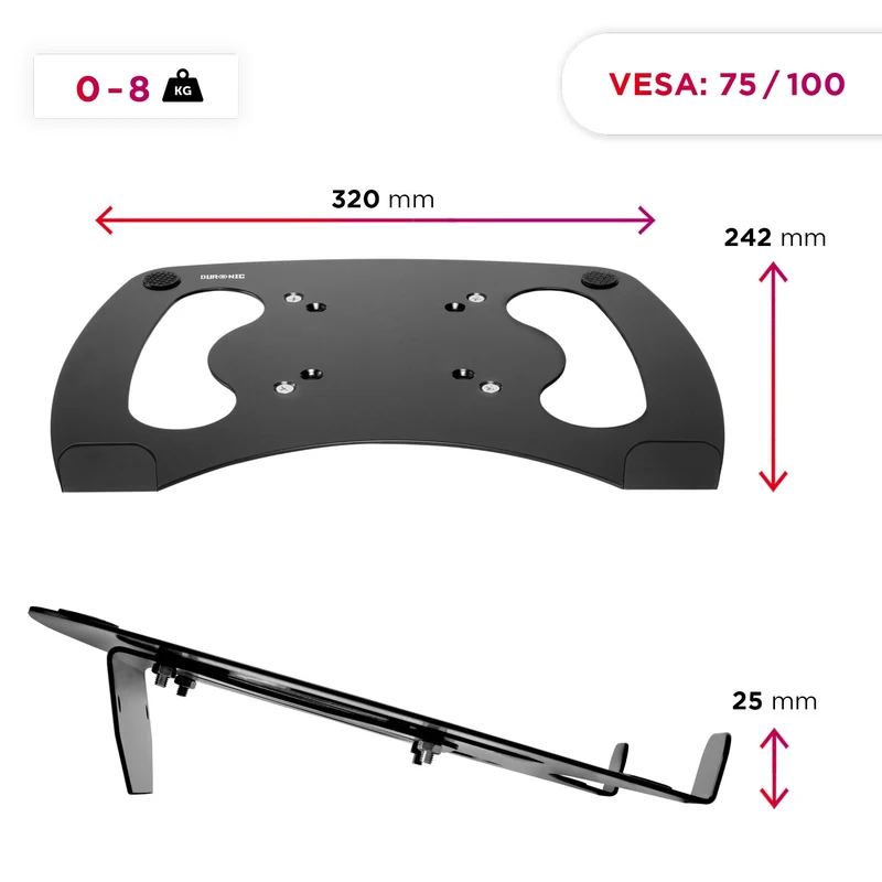 Duronic DML1 BK Laptophalterung | Fläche 32x24,2cm | Belastbarkeit 8kg | Laptopständer für Minitorhalter | VESA Standard | Kompatibel mit Duronic Monitorständer | Antirutsch Pads | Vertikale Montage