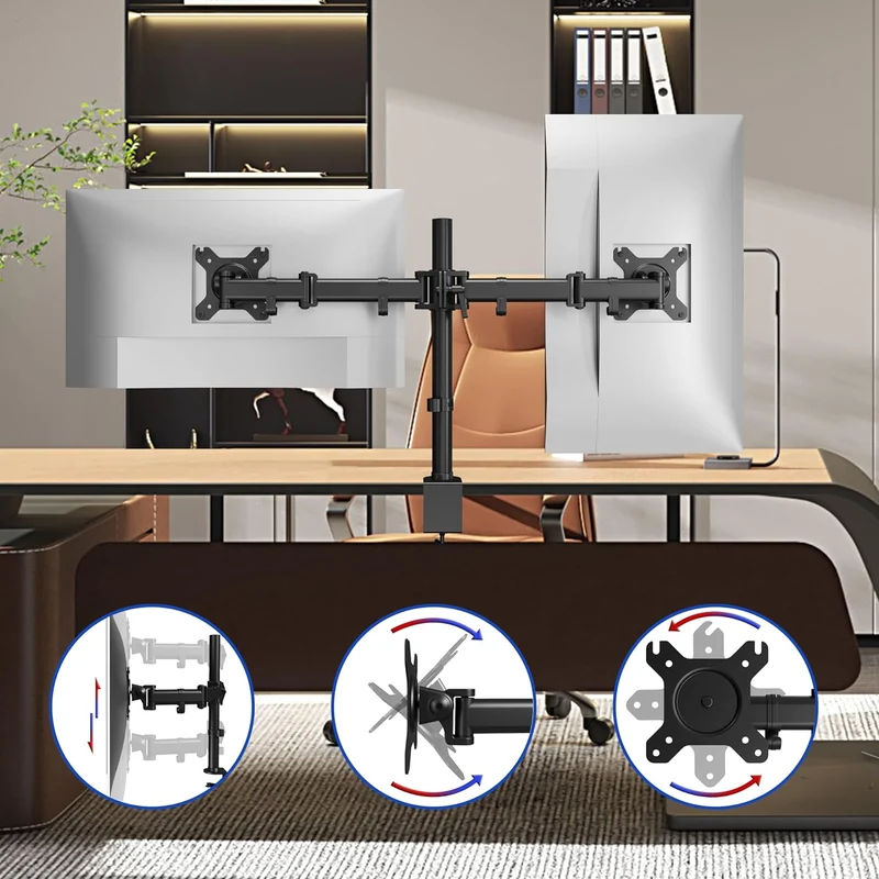 Duronic DM252 BK Monitor-Halterung 2 Monitore für 13-27 Zoll Flach & Curved Bildschirm-Halterung 8kg, Monitor Tischhalterung Höhenverstellbar Neigbar Schwenkbar Drehbar, Vesa halterung, Monitor-Arm