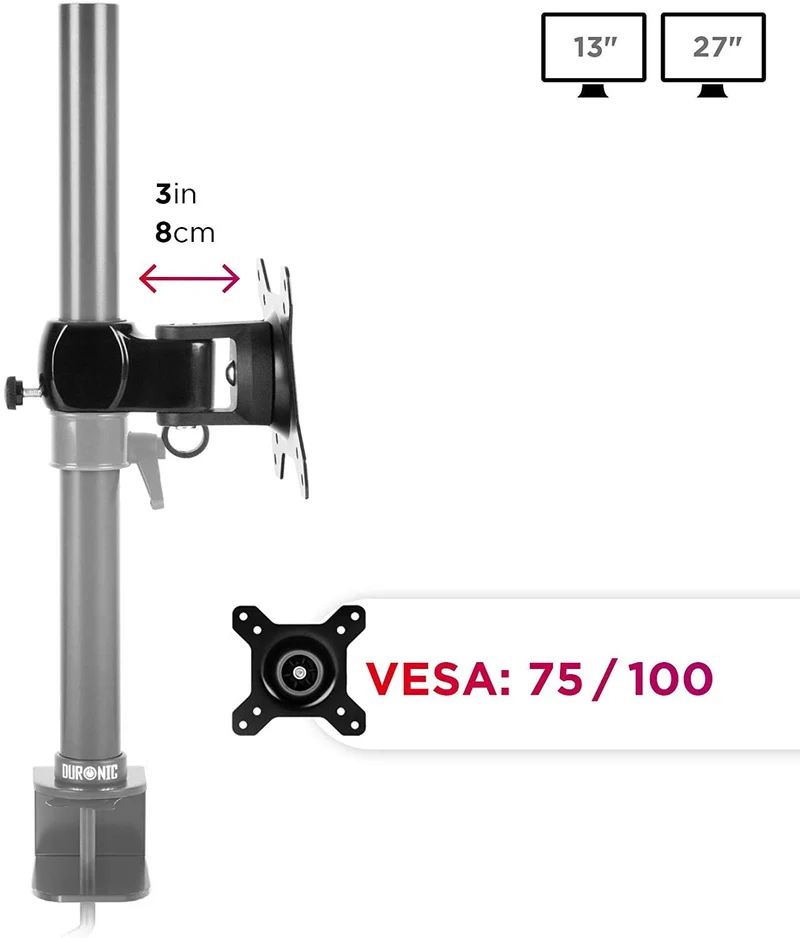 Duronic DM35 Head | VESA 75/100 Platte zur Befestigung eines Monitors | Monitore bis 27 Zoll | Drehbar um 360° | (-) 15° Neigungswinkel | Ø 32 mm | Zubehör für Monitorhalterung | Halterung für Display