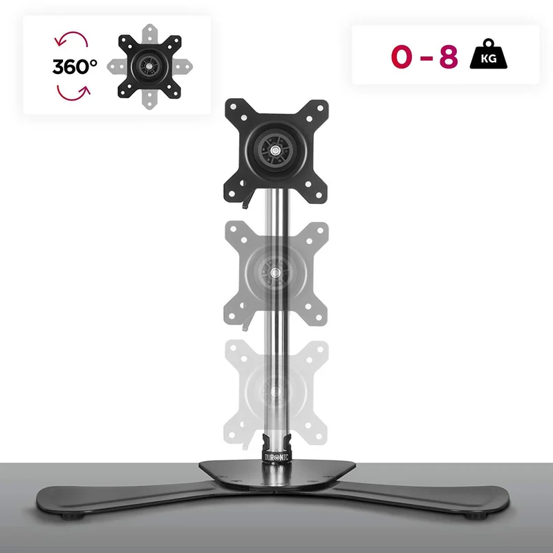 Duronic DM751 Monitorhalterung | Stahl-Standfuß für Monitor bis 24 Zoll | Für Bildschirm bis 8 kg geeignet | Neigungswinkel (-) 15° | LCD OLED Display um 360° drehbar | Höhenverstellbar