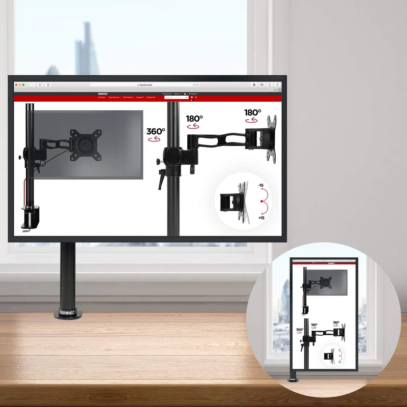 Duronic DM251X2 Monitor-Halterung 1 Monitor für 13-27 Zoll Flach & Curved Bildschirm-Halterung 8kg, Monitor Tischhalterung Höhenverstellbar Neigbar Schwenkbar Drehbar, Vesa halterung, Monitor-Arm