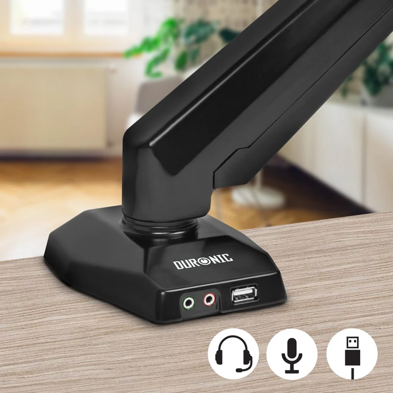 Duronic DMUSB5X1 Monitorhalterung mit USB Hub | Monitorständer für 1 Monitor bis 27 Zoll | Gasdruckfeder Monitorarm | VESA 75/100 | Bis 8kg | Höhenverstellbar | Neigbar -90° bis +85° | Drebar 360°