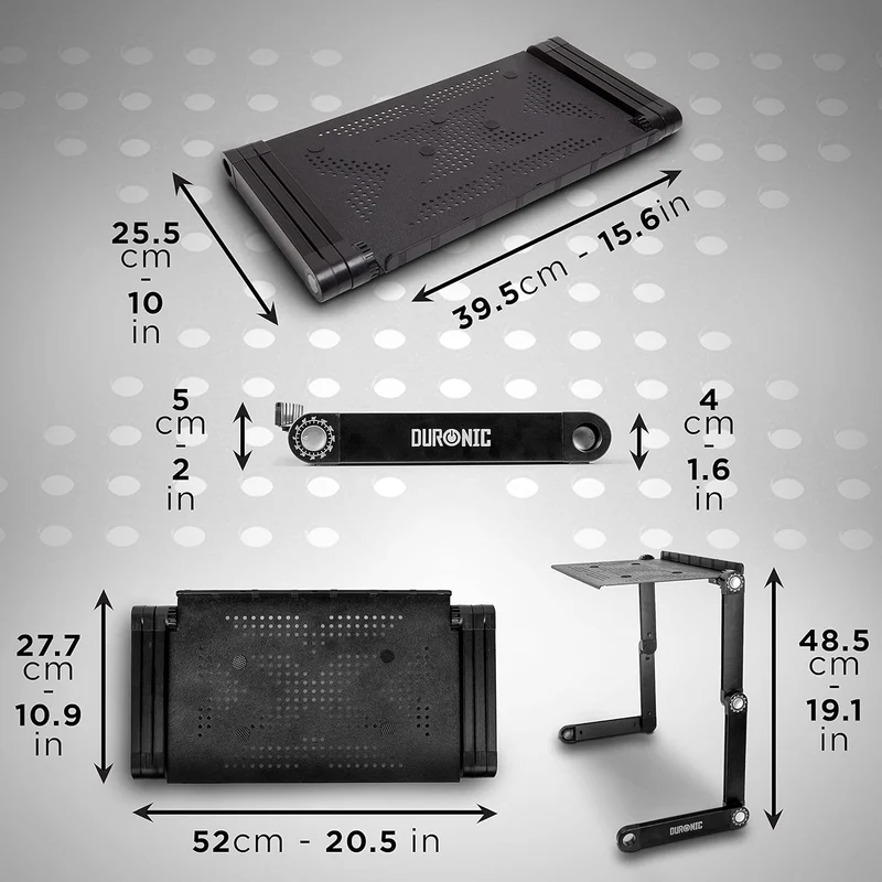 Duronic DML121 Lapdesk | Klappbarer Laptoptisch 39 x 27cm | Höhenverstellbar bis 46cm | Laptopständer für die Couch | Schreibtischaufsatz für Steharbeitsplatz im Home Office | Belastbarkeit 10kg
