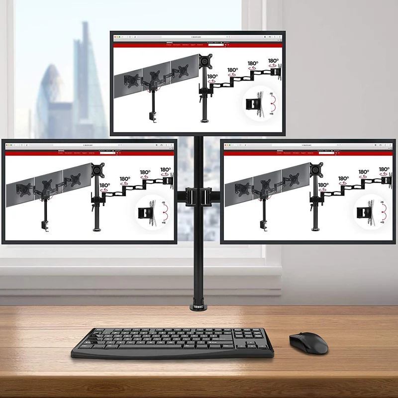 Duronic DM253 Monitor-Halterung 3 Monitore für 13-27 Zoll Flach & Curved Bildschirm-Halterung 8kg, Monitor Tischhalterung Höhenverstellbar Neigbar Schwenkbar Drehbar, Vesa halterung, Monitor-Arm