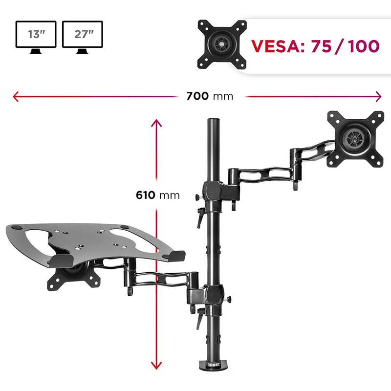 Duronic DM35L1X1 Monitorhalterung | Tischhalterung | Plattform für PC und Laptop | Monitorarm in jede Richtung einstellbar | 13-27 Zoll | Universell kompatibel mit VESA 75 * 100-Bildschirmen