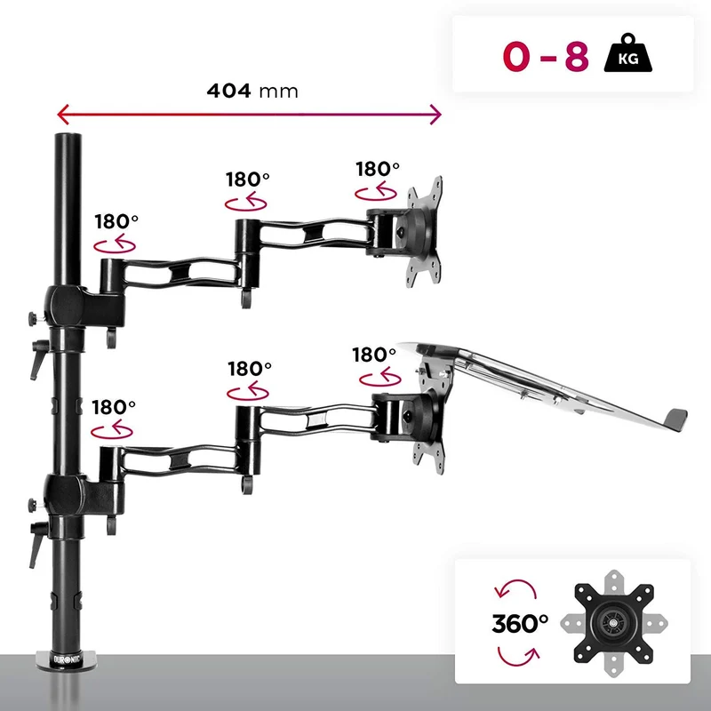 Duronic DM35L1X1 Monitorhalterung | Tischhalterung | Plattform für PC und Laptop | Monitorarm in jede Richtung einstellbar | 13-27 Zoll | Universell kompatibel mit VESA 75 * 100-Bildschirmen