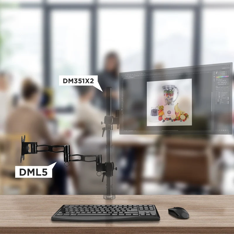 Duronic DML5 BK Monitorarm | Erweiterung für Monitor Halterung | Geeignet für Bildschirme bis 27 Zoll | Tragfähigkeit 8 kg | Zusatzarm mit VESA Halterung für Monitorständer | Aluminium