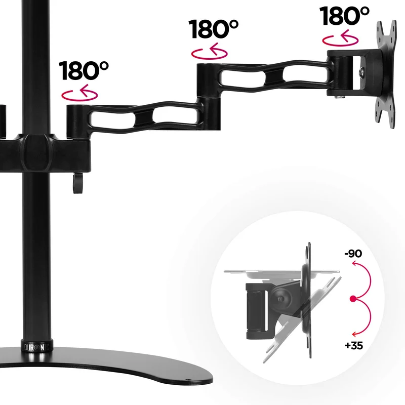 Duronic DM35D2 Monitorhalterung | Freistehender Monitorarm für 2 Monitore | Aluminium | LCD OLED Display bis 27 Zoll | VESA 75/100 | Neigungswinkel (-)15° | 180° Schwenkbar | Drehbar um 360°