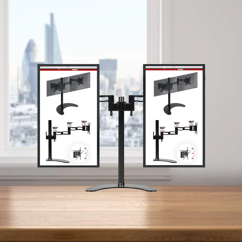 Duronic DM35D2 Monitorhalterung | Freistehender Monitorarm für 2 Monitore | Aluminium | LCD OLED Display bis 27 Zoll | VESA 75/100 | Neigungswinkel (-)15° | 180° Schwenkbar | Drehbar um 360°