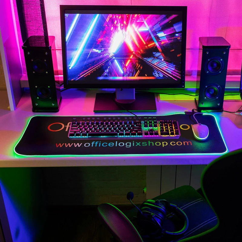 Large RGB LED Mouse Pad - Illuminated Gaming Mat for Precision and Style (Officelogix Logo, Large)