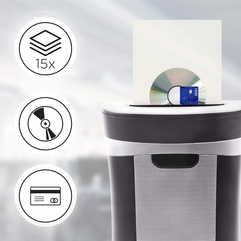 Duronic PS581 Aktenvernichter | 15 Blatt Partikelschnitt P4 | 22 Liter Papierkorb | Kreuzschnitt Schredder für Datenschutz | Zerkleinerer für Kreditkarten und CD | Reisswolf mit Start-Stopp-Automatik