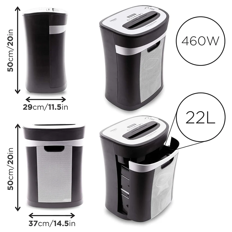 Duronic PS581 Aktenvernichter | 15 Blatt Partikelschnitt P4 | 22 Liter Papierkorb | Kreuzschnitt Schredder für Datenschutz | Zerkleinerer für Kreditkarten und CD | Reisswolf mit Start-Stopp-Automatik