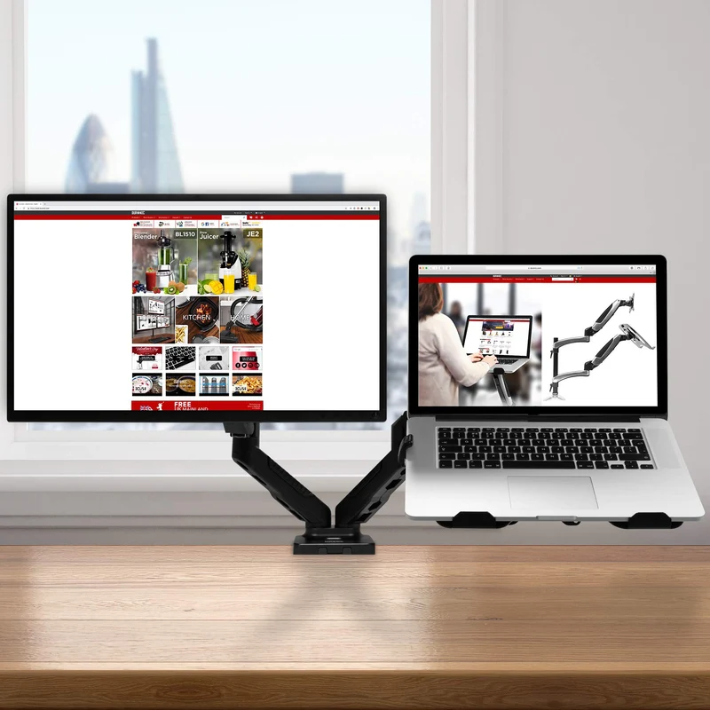 Duronic DMDCL1X1 Laptop- und Monitorhalterung | Ideal für Home Office | Monitor bis 27 Zoll | Display und Notebook bis 6,5 kg | Höhenverstellbar mit Gasdruckfeder | Pivot 360° | Bildschirm neigbar