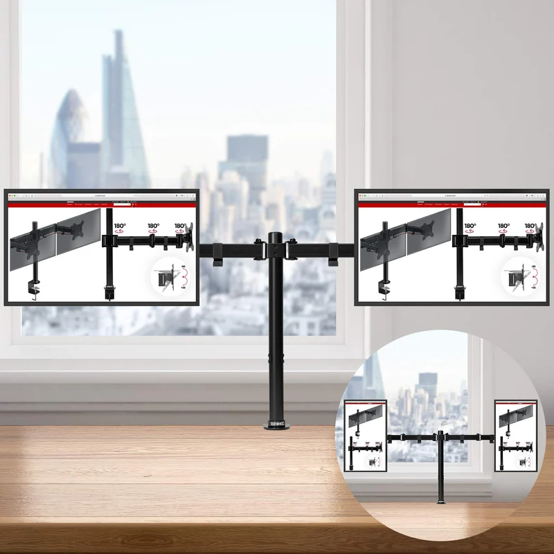 Duronic DM152 Monitor-Halterung 2 Monitore für 13-27 Zoll Flach & Curved Bildschirm-Halterung 8kg, Monitor Tischhalterung Höhenverstellbar Neigbar Schwenkbar Drehbar, Vesa halterung, Monitor-Arm