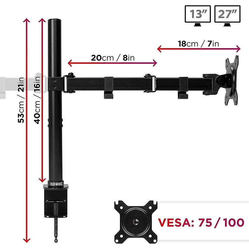 Duronic DM152 Monitor-Halterung 2 Monitore für 13-27 Zoll Flach & Curved Bildschirm-Halterung 8kg, Monitor Tischhalterung Höhenverstellbar Neigbar Schwenkbar Drehbar, Vesa halterung, Monitor-Arm