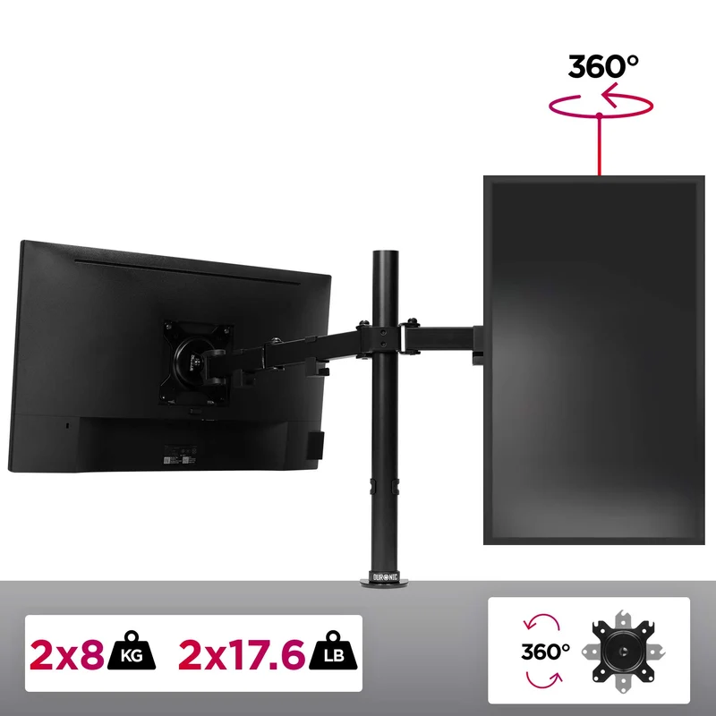 Duronic DM152 Monitor-Halterung 2 Monitore für 13-27 Zoll Flach & Curved Bildschirm-Halterung 8kg, Monitor Tischhalterung Höhenverstellbar Neigbar Schwenkbar Drehbar, Vesa halterung, Monitor-Arm