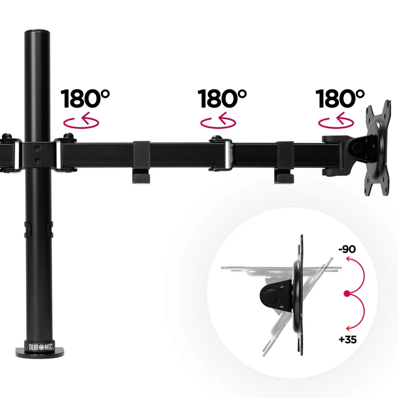 Duronic DM152 Monitor-Halterung 2 Monitore für 13-27 Zoll Flach & Curved Bildschirm-Halterung 8kg, Monitor Tischhalterung Höhenverstellbar Neigbar Schwenkbar Drehbar, Vesa halterung, Monitor-Arm