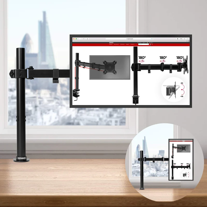 Duronic DM151X3 Monitor-Halterung 1 Monitor für 13-27 Zoll Flach & Curved Bildschirm-Halterung 8kg, Monitor Tischhalterung Höhenverstellbar Neigbar Schwenkbar Drehbar, Vesa halterung, Monitor-Arm