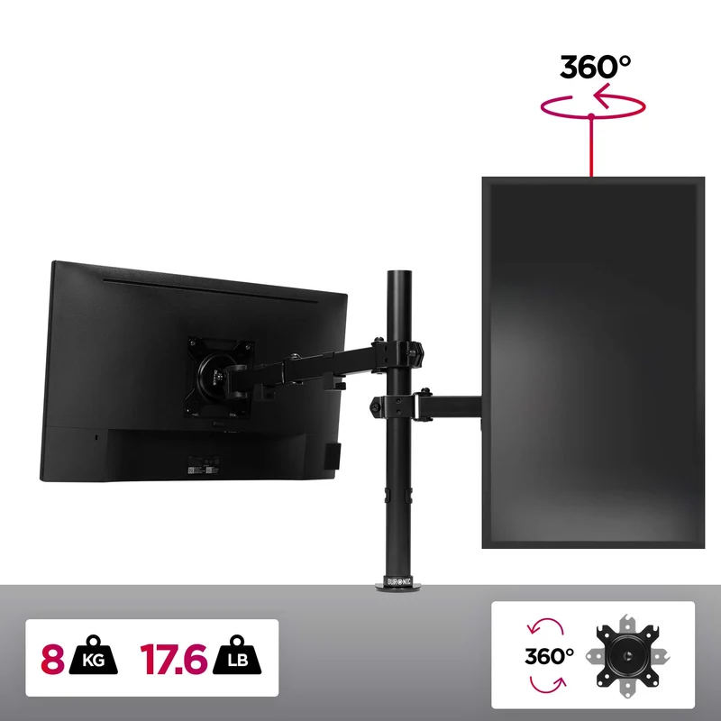 Duronic DM151X3 Monitor-Halterung 1 Monitor für 13-27 Zoll Flach & Curved Bildschirm-Halterung 8kg, Monitor Tischhalterung Höhenverstellbar Neigbar Schwenkbar Drehbar, Vesa halterung, Monitor-Arm