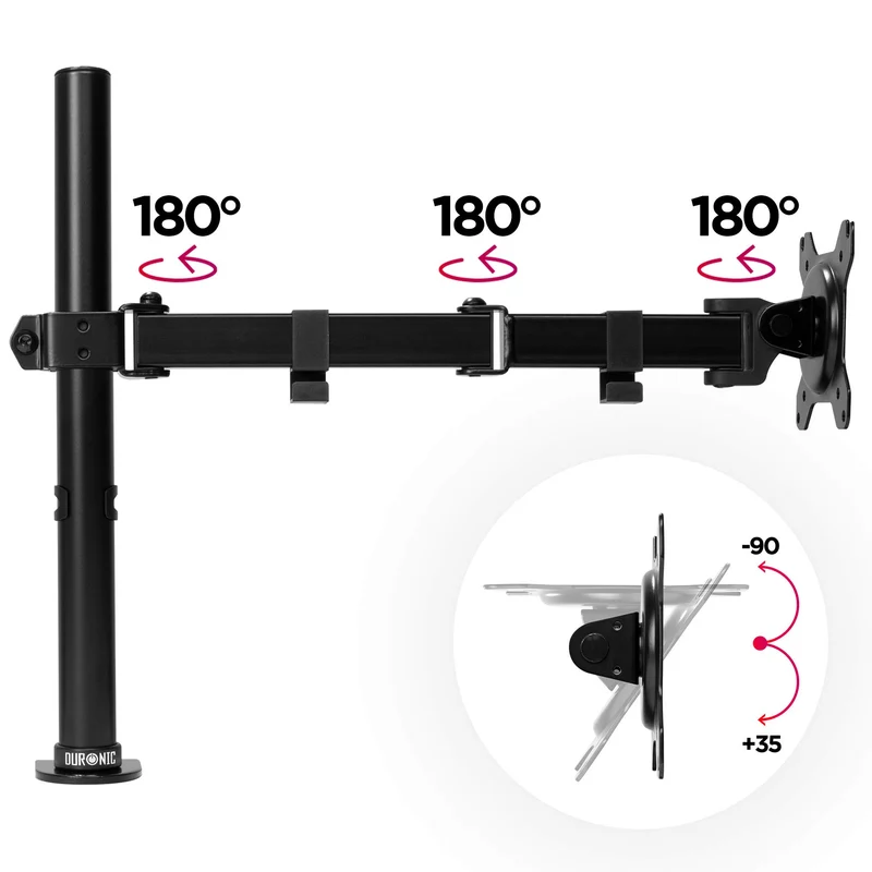 Duronic DM151X3 Monitor-Halterung 1 Monitor für 13-27 Zoll Flach & Curved Bildschirm-Halterung 8kg, Monitor Tischhalterung Höhenverstellbar Neigbar Schwenkbar Drehbar, Vesa halterung, Monitor-Arm