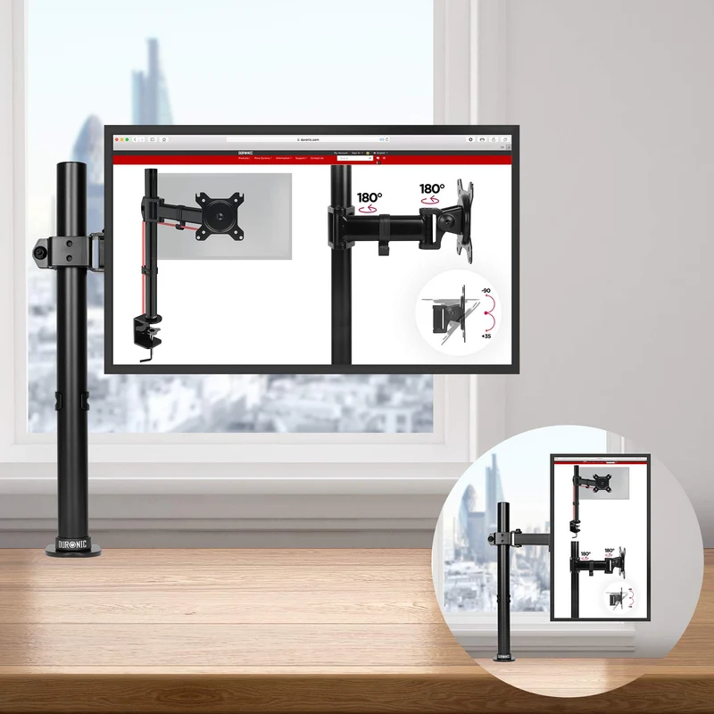 Duronic DM151X2 Monitor-Halterung 1 Monitor für 13-27 Zoll Flach & Curved Bildschirm-Halterung 8kg, Monitor Tischhalterung Höhenverstellbar Neigbar Schwenkbar Drehbar, Vesa halterung, Monitor-Arm