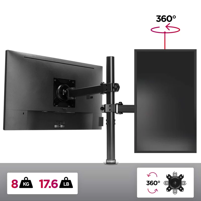 Duronic DM151X2 Monitor-Halterung 1 Monitor für 13-27 Zoll Flach & Curved Bildschirm-Halterung 8kg, Monitor Tischhalterung Höhenverstellbar Neigbar Schwenkbar Drehbar, Vesa halterung, Monitor-Arm