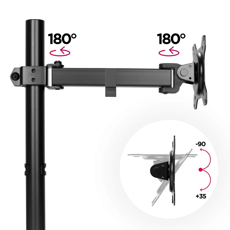 Duronic DM151X2 Monitor-Halterung 1 Monitor für 13-27 Zoll Flach & Curved Bildschirm-Halterung 8kg, Monitor Tischhalterung Höhenverstellbar Neigbar Schwenkbar Drehbar, Vesa halterung, Monitor-Arm
