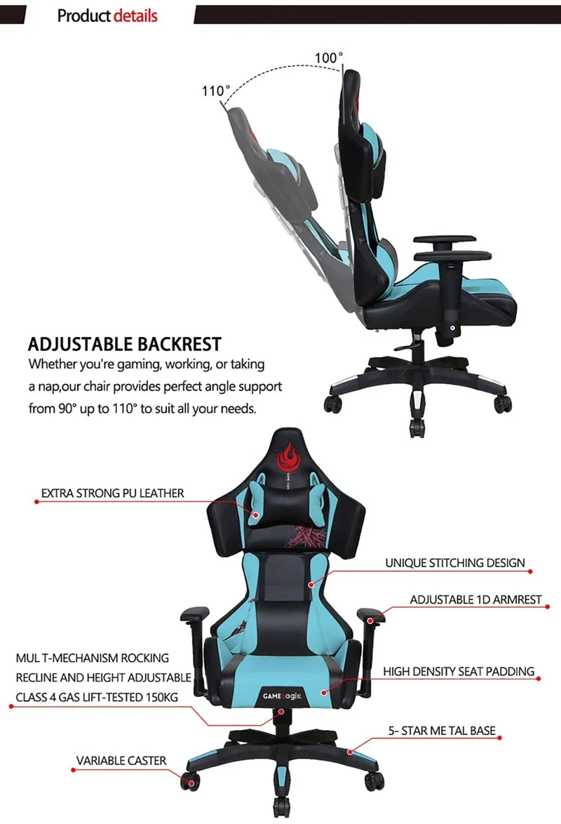 High Back Gaming Chair with Massage Lumbar