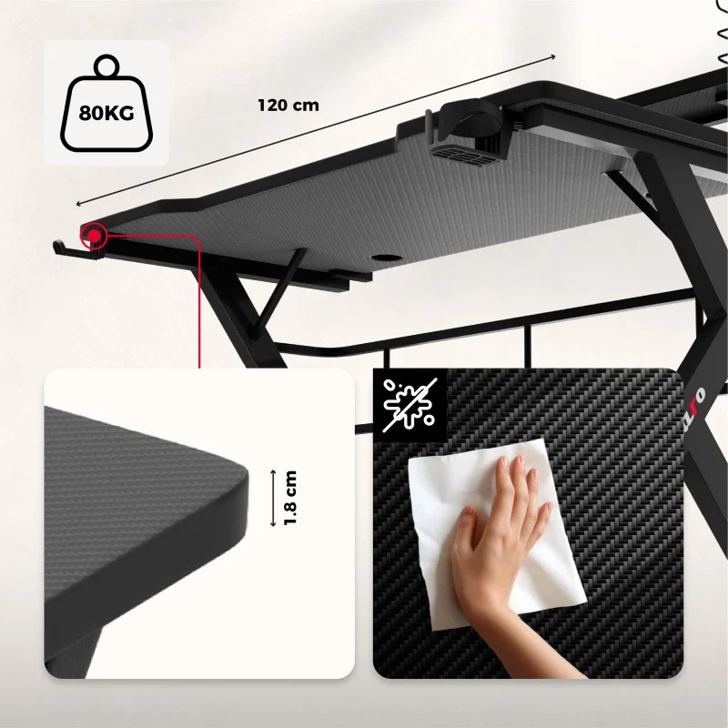 Gaming-Schreibtisch Huzaro Hero 5.0 Schwarz 120 cm