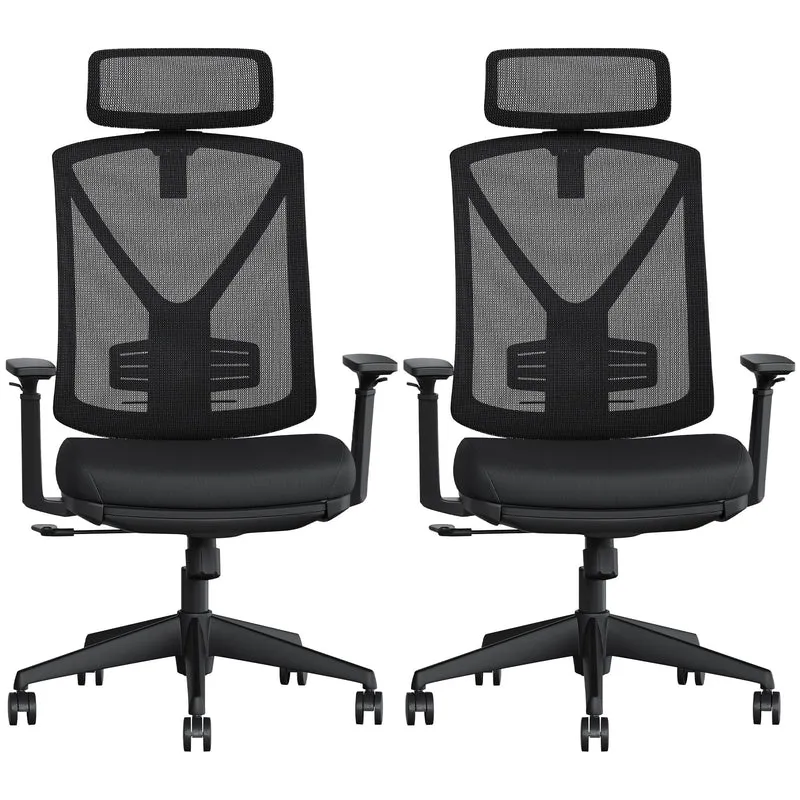 SONGMICS Bürostuhl mit Fußstütze, 2er Set, Ergonomischer Schreibtischstuhl mit Lordosenstütze