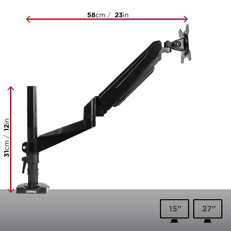 Duronic DMG51X2 Monitorhalterung | Tischhalterung | Standfuß | Gasspannungsregeleung | Höhenverstellbar | 15-27 Zoll | für einen LCD/LED Monitor | Neig, Schwenk und Rotierfunktion