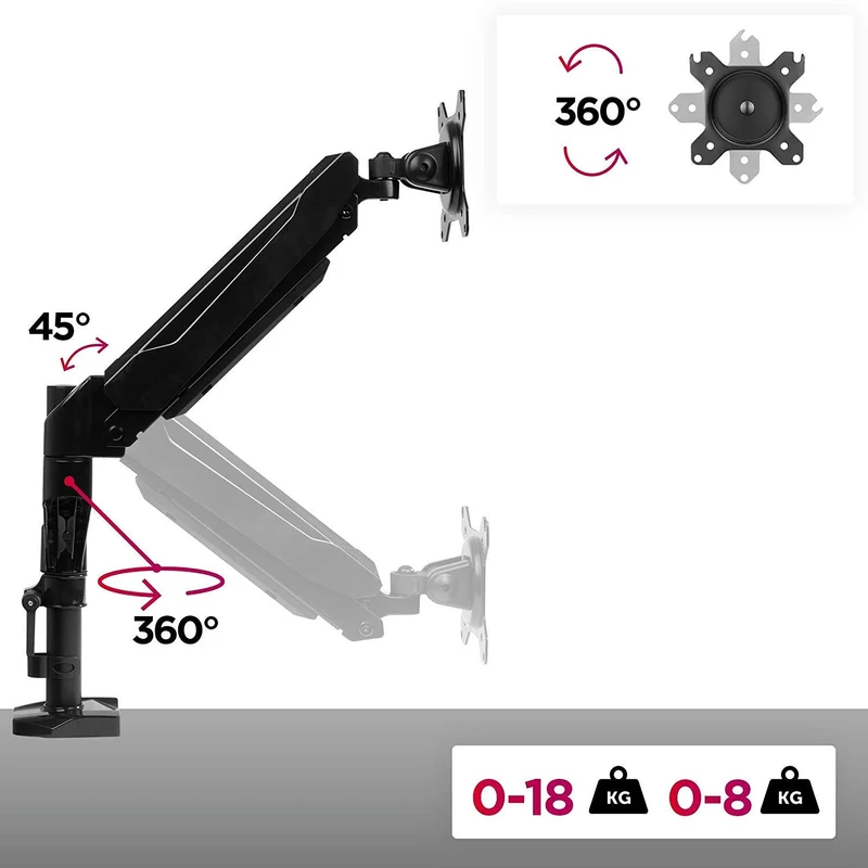 Duronic DMG51X2 Monitorhalterung | Tischhalterung | Standfuß | Gasspannungsregeleung | Höhenverstellbar | 15-27 Zoll | für einen LCD/LED Monitor | Neig, Schwenk und Rotierfunktion